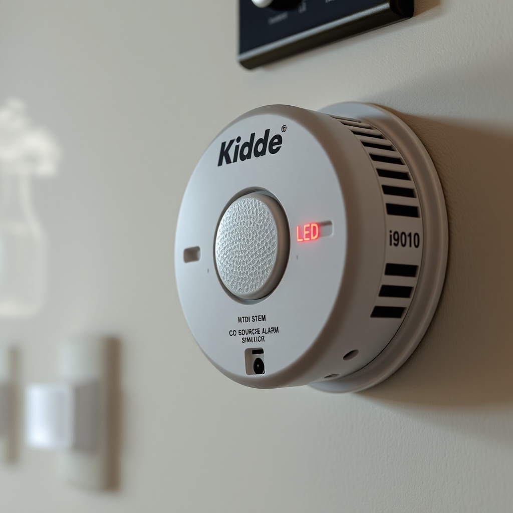 A photorealistic close-up of Kidde i9010 mounted on a wall