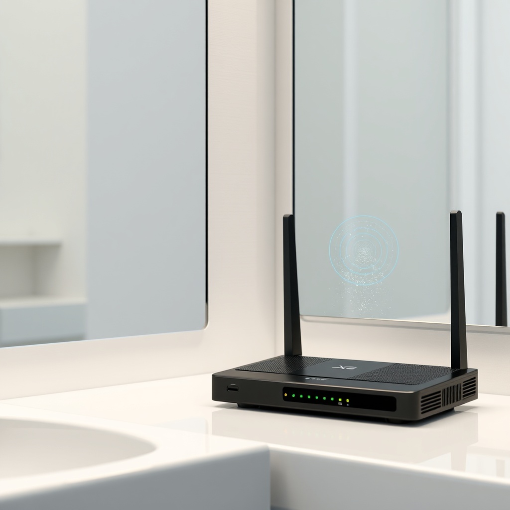 X-Sense SC01 near a router and a bathroom mirror